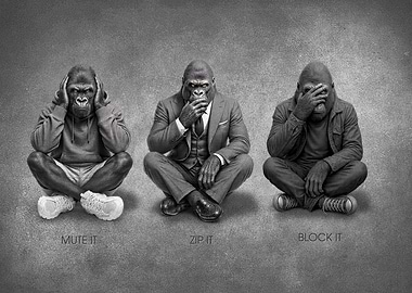 Three Wise Gorillas: Mute, Zip, Block
