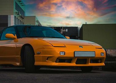 Yellow Nissan 240SX at Sunset