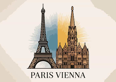 Paris and Vienna Landmark Illustration