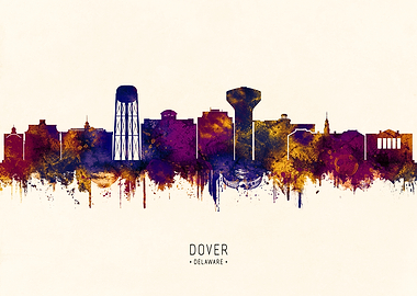 Dover Delaware Skyline Watercolor Silhouette