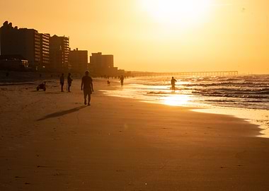 Golden Beach Sunset with People