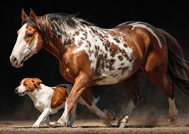 Horse and Dog Running Together