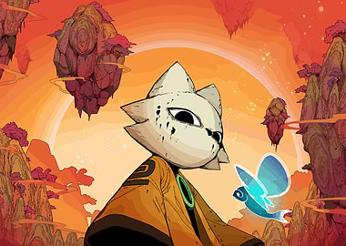 Cat-like Character with Floating Islands