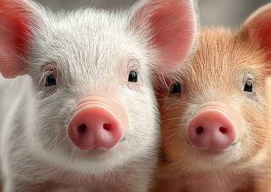 Two Cute Piglets Close-Up