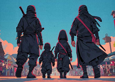 Ninja Family in Japanese Town
