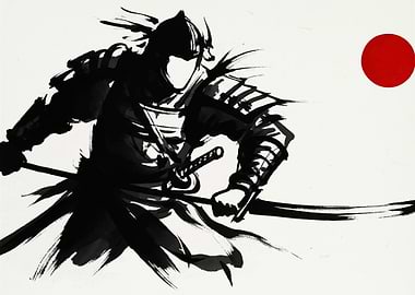 Samurai Warrior Ink Painting
