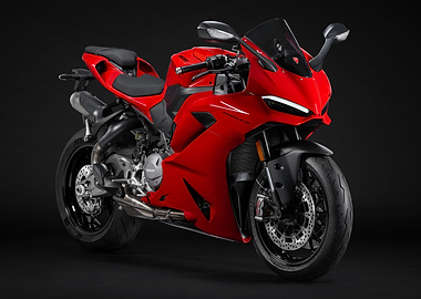 Red Ducati Panigale v6 Motorcycle on Black Background