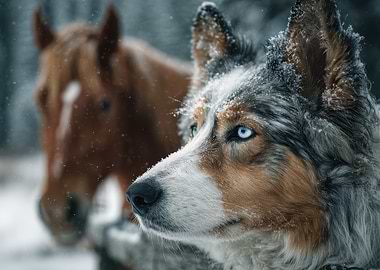 Dog and Horse in Winter
