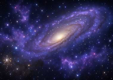 Celestial Symphony: Spiral Galaxy in Violet Nebula