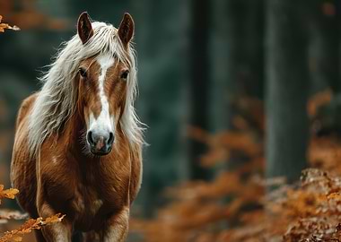 Majestic Horse Portrait in Autumn Forest