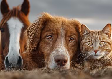 Horse, Dog, and Cat Portrait