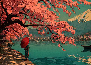 Japanese Cherry Blossoms and Mount Fuji
