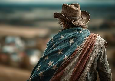 Cowboy with American Flag Shawl