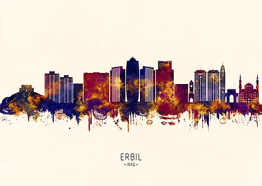 Erbil, Iraq Skyline Watercolor