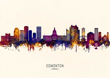 Edmonton Canada Skyline Watercolor Art
