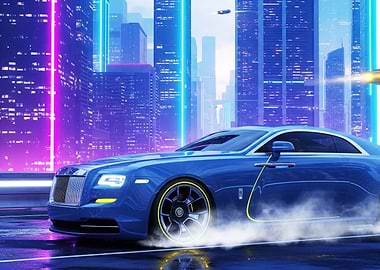 Blue Rolls Royce in Cityscape