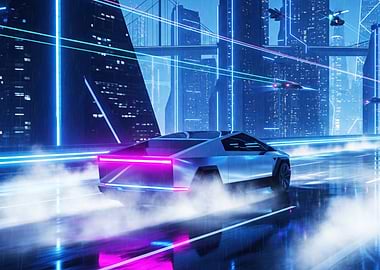 Car in Futuristic Cityscape