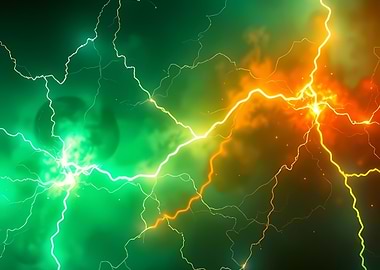 Green and Orange Lightning Storm