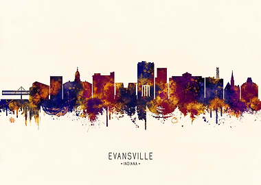 Evansville Indiana Skyline Watercolor Art
