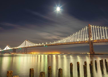 Bay Bridge at Night with Moon