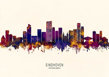 Eindhoven Netherlands Skyline Watercolor Art