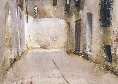 Watercolor Painting of a European Street