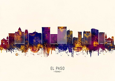 El Paso Texas Skyline Watercolor