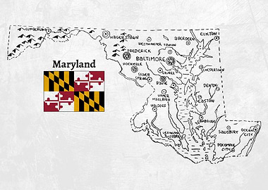 Hand Drawn Map of Maryland