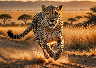 Leopard Running in the Savannah