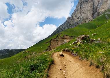 Mountain Trail Landscape - Alta Via Re Federico Augusto - Sassolungo - Val di Fassa in Italy