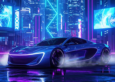 Cyberpunk Car in Neon Cityscape