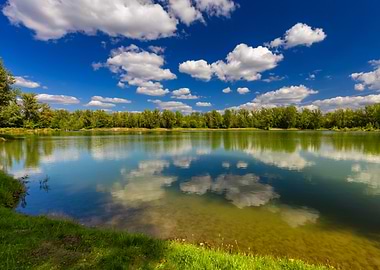 Lake Reflection with Blue Sky, Poland