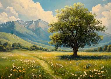 Idyllic Meadow Landscape Painting