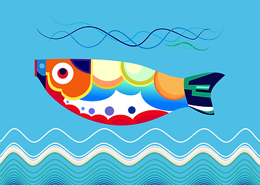 Colorful Fish Illustration in Blue Water