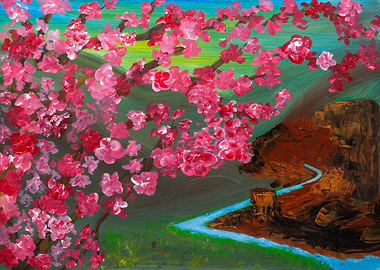 Cherry Blossom Bluff Landscape Painting