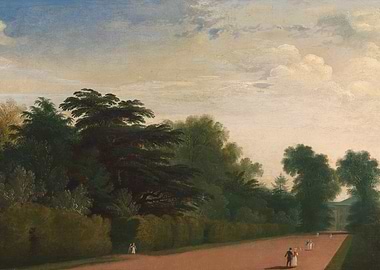 Landscape painting with figures in park