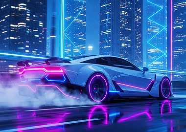Cyberpunk Car in Neon Cityscape