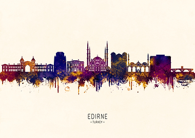 Edirne, Turkey Skyline Watercolor
