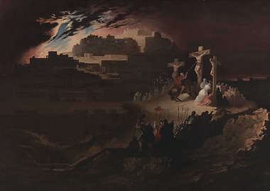 The Crucifixion painting with dark atmosphere