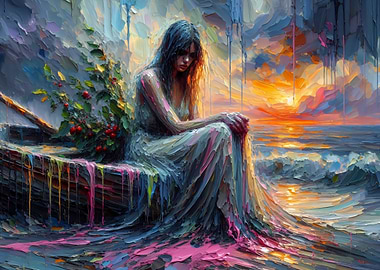 Melancholy Woman by the Sea Painting