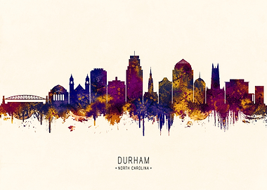Durham North Carolina Skyline Watercolor