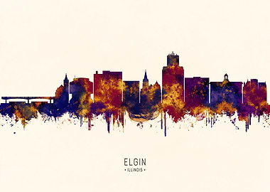 Elgin Illinois Skyline Watercolor Art