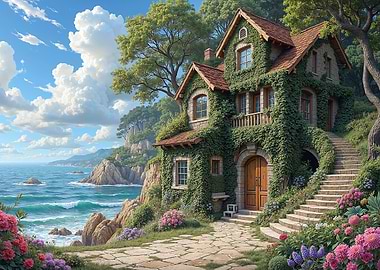 Coastal Cottage with Lush Greenery