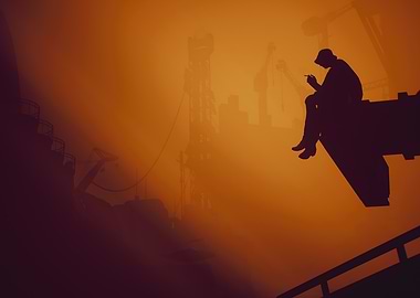 Silhouette in Industrial Orange Haze