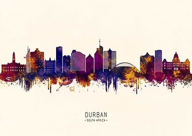 Durban South Africa Skyline Watercolor