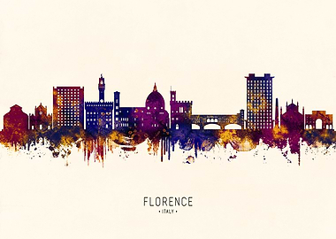Florence Italy Skyline Watercolor Silhouette