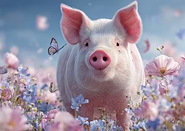 Pig in a flower field