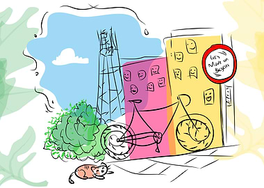 Bicycle in the City with Cat