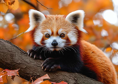 Red Panda on Branch in Autumn