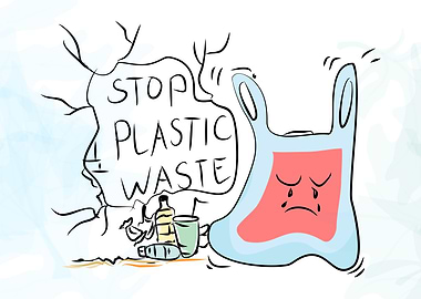 Stop Plastic Waste Cartoon Illustration